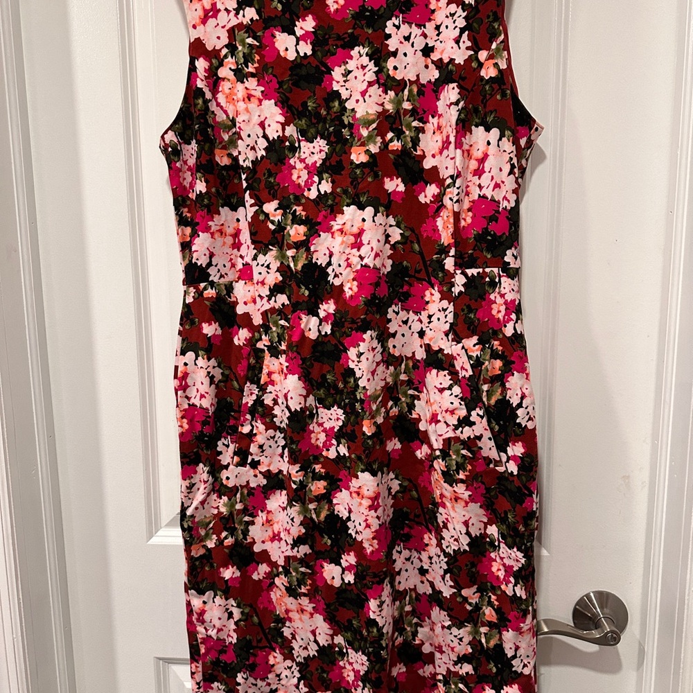 Lands' End Pink and Red Sheath Midi Dress